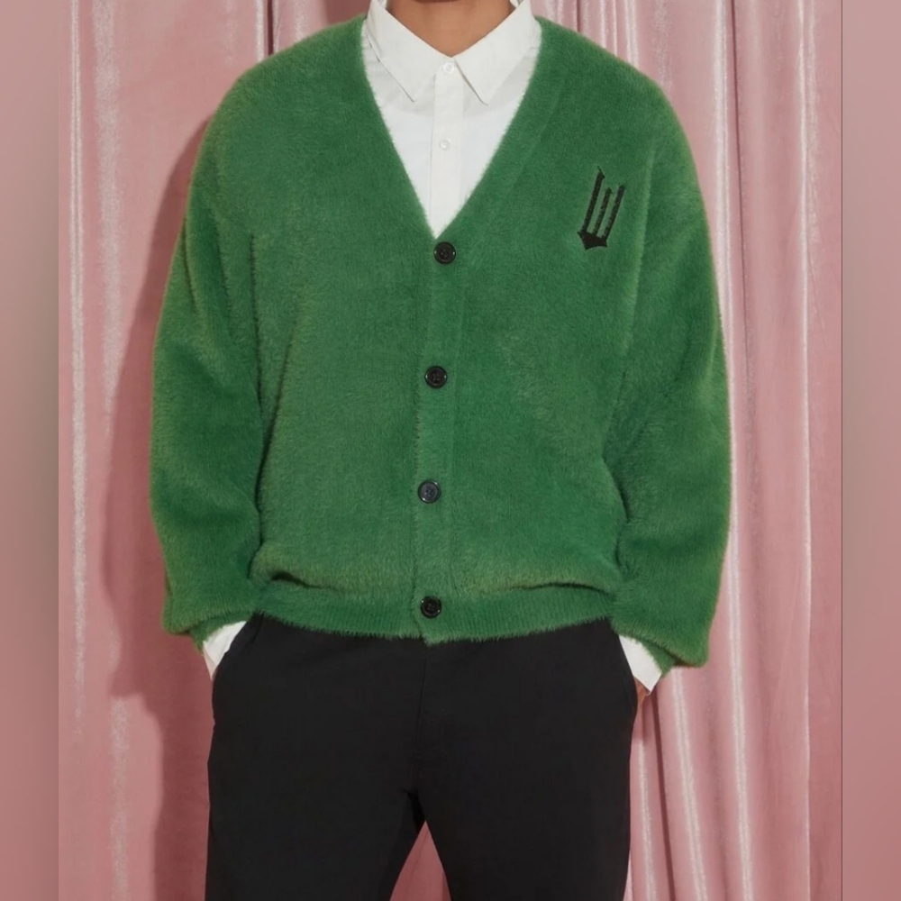 Green Fuzzy Forever 21 x Wicked Embroidered Cardigan Sweater
